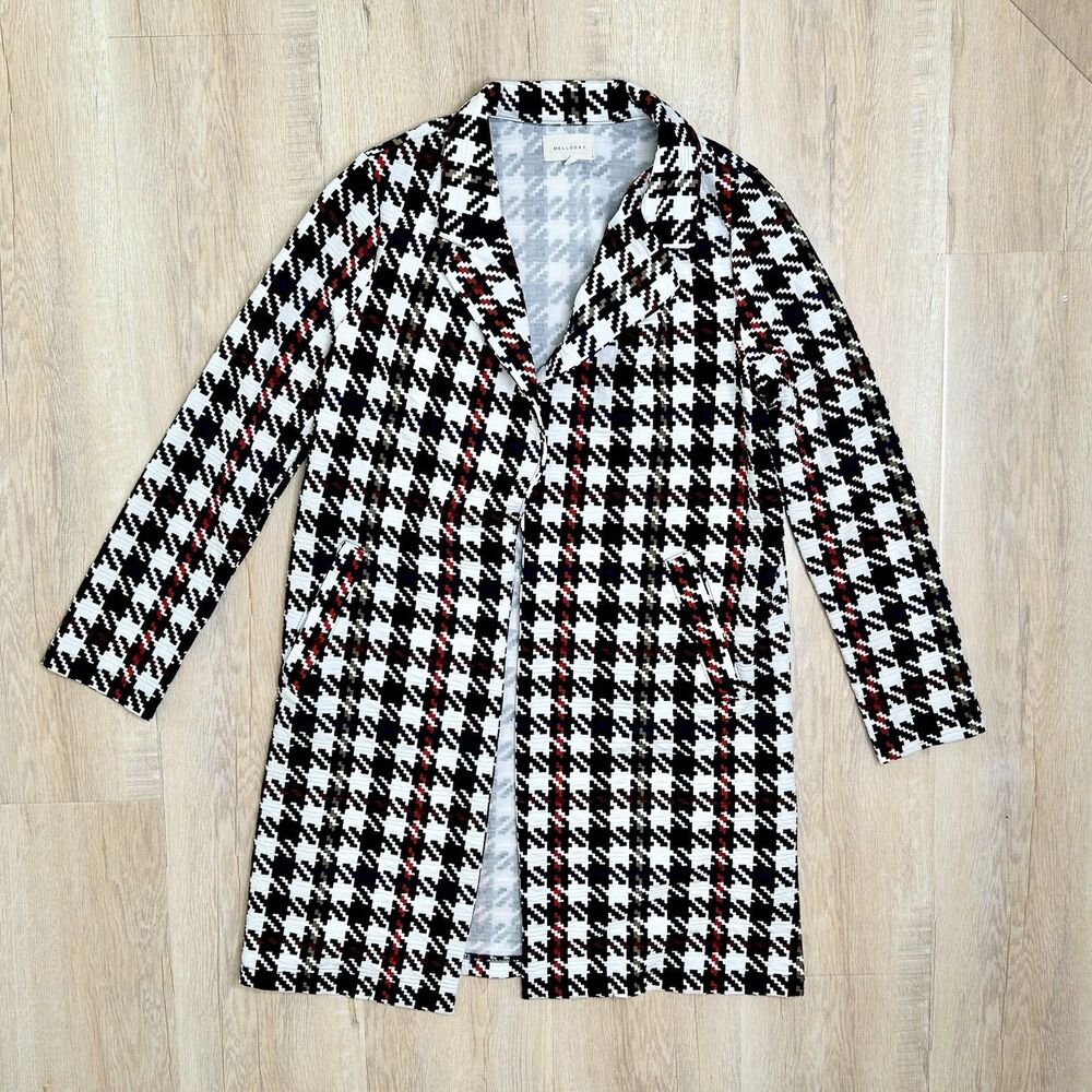 Melloday Womens Duster Longline Blazer Jacket Size XS Beige Plaid Open Front